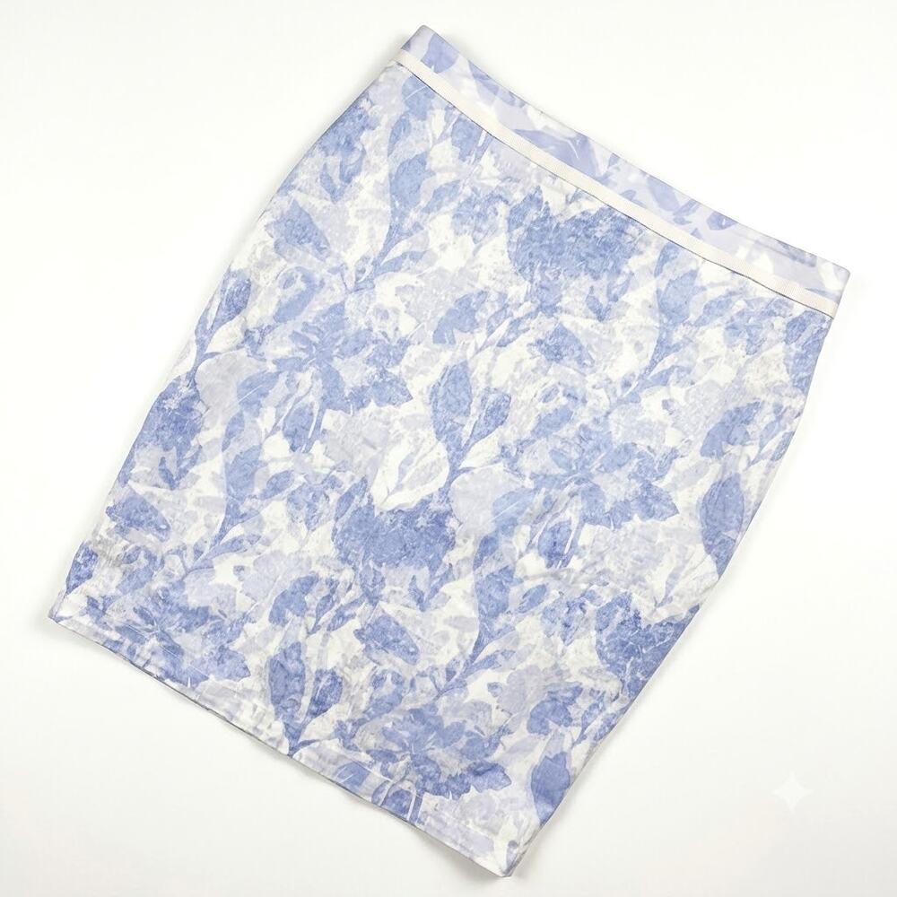 BANANA REPUBLIC Floral Satin Pencil Skirt Blue White Career Work Womens 14